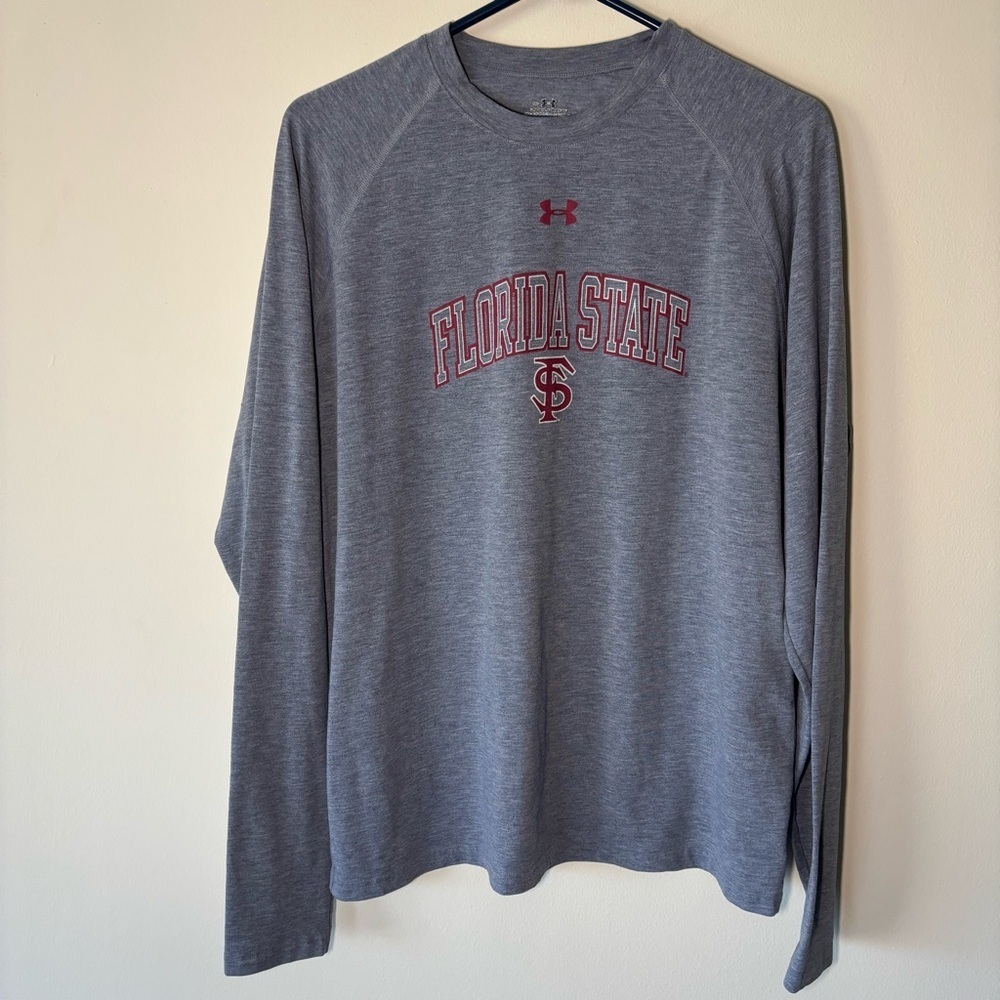 Under Armour Gray Long-Sleeve Florida State Performance Tee with Maroon Logo